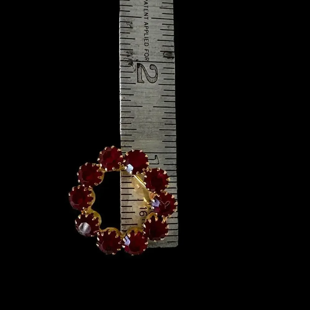 6 Vintage Rhinestone Pin Brooches Red, White Silver Metal 1940’s+ Estate Lot